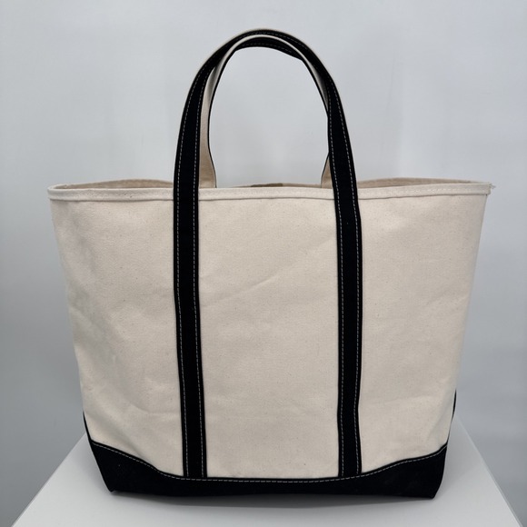 L.L. Bean Handbags - Vintage LL Bean Boat and Tote XL Handle Canvas Bag Natural/Black STIFF Classic